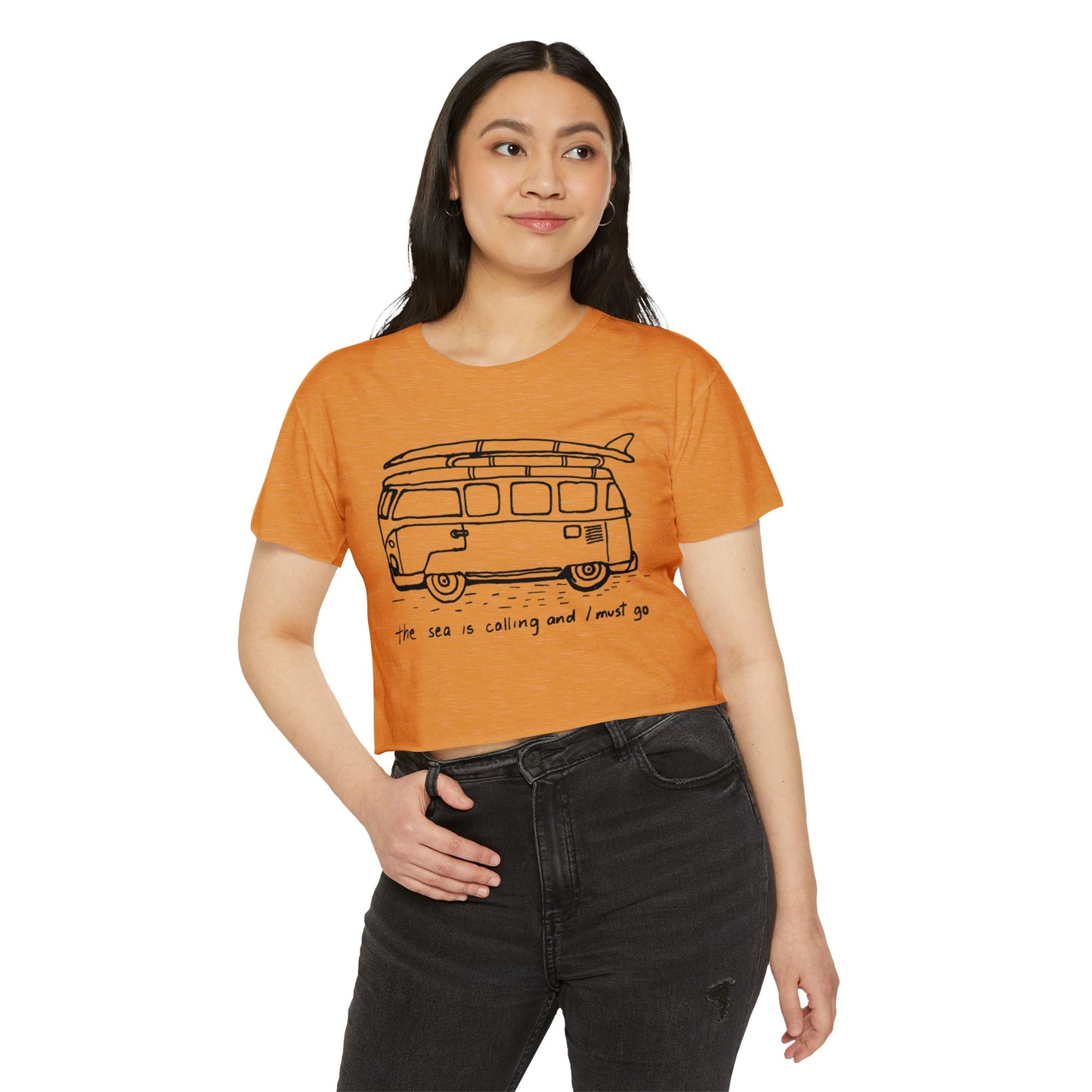 THE SEA IS CALLING Women's Festival Crop Top - Boho Beach Vibe Tee, Perfect for Music Festivals, Summer Adventures, Beach Outings, and Travel