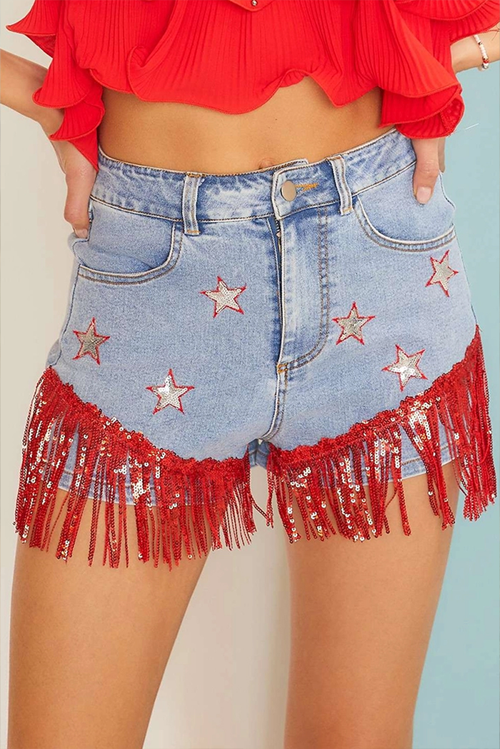 Firecracker Fringe Denim Shorts