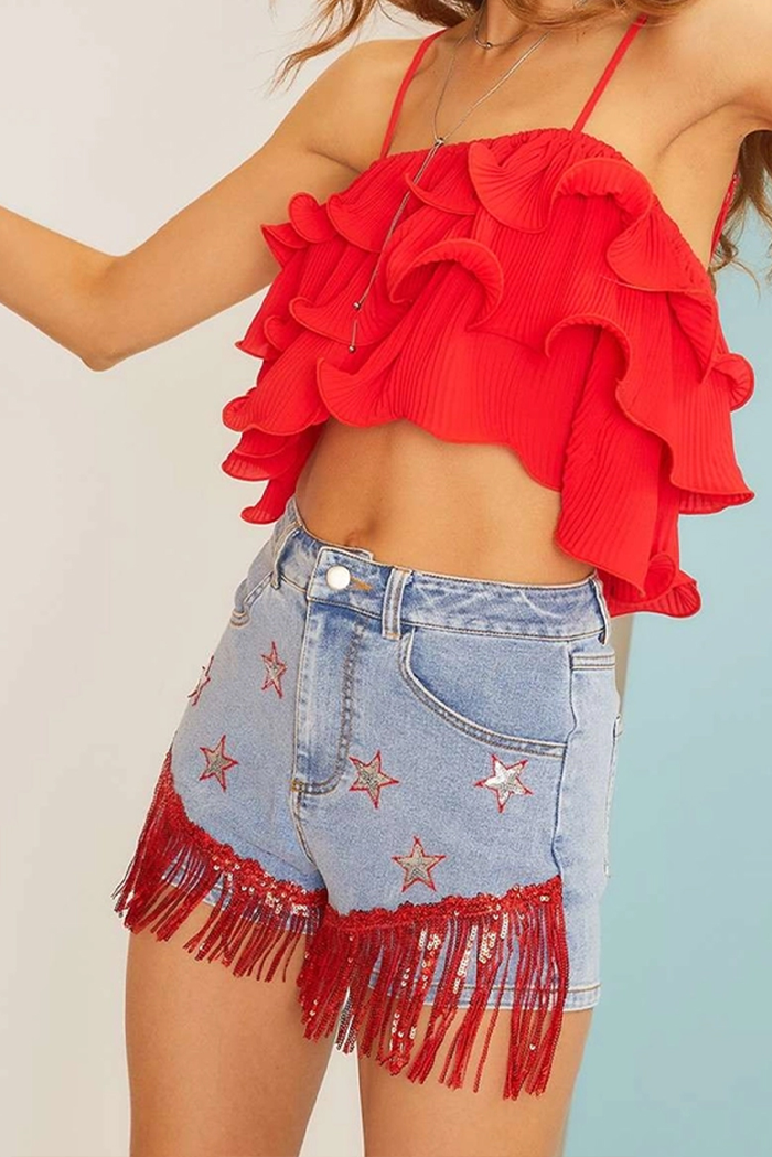 Firecracker Fringe Denim Shorts