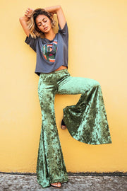 Ash Olive Crushed Velvet Bells - Life Clothing Co