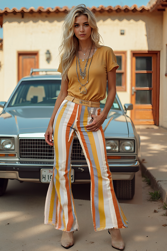 Giana Striped Denim Flare Bells