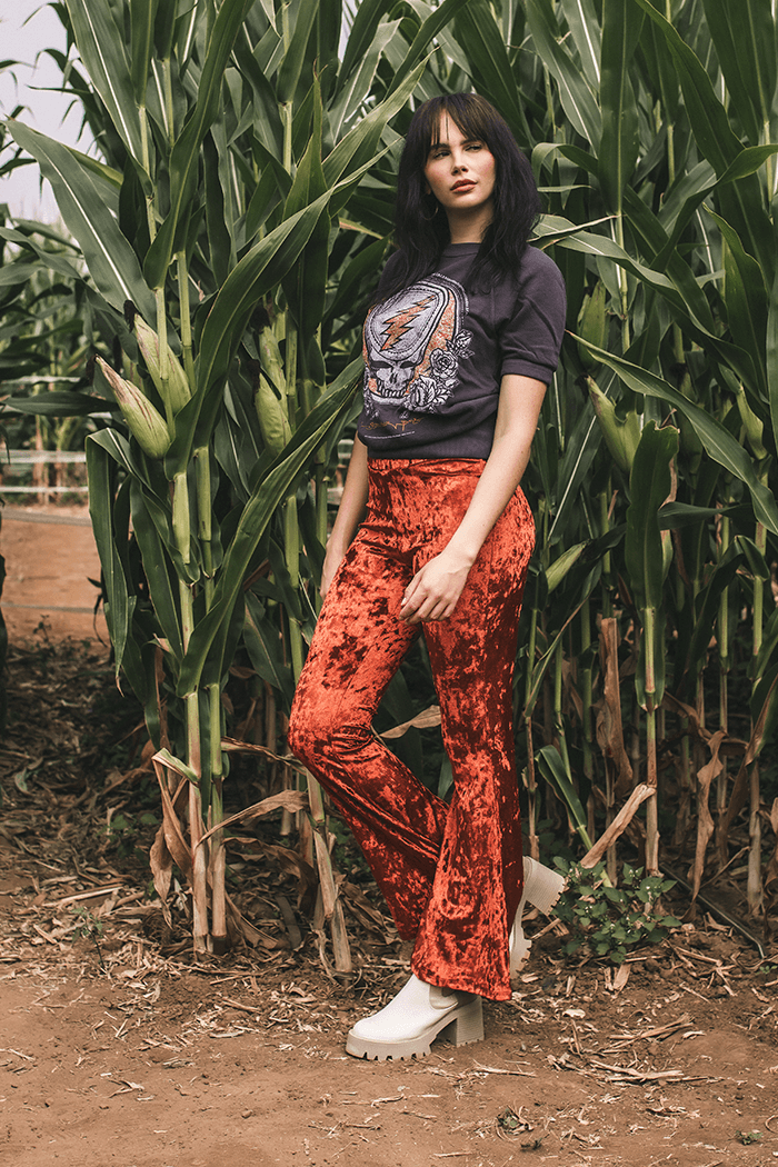 Mel Burgundy Velvet Bells - Life Clothing Co