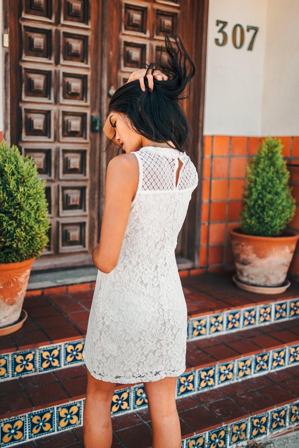 April Square-Neck Lace Dress - Life Clothing Co