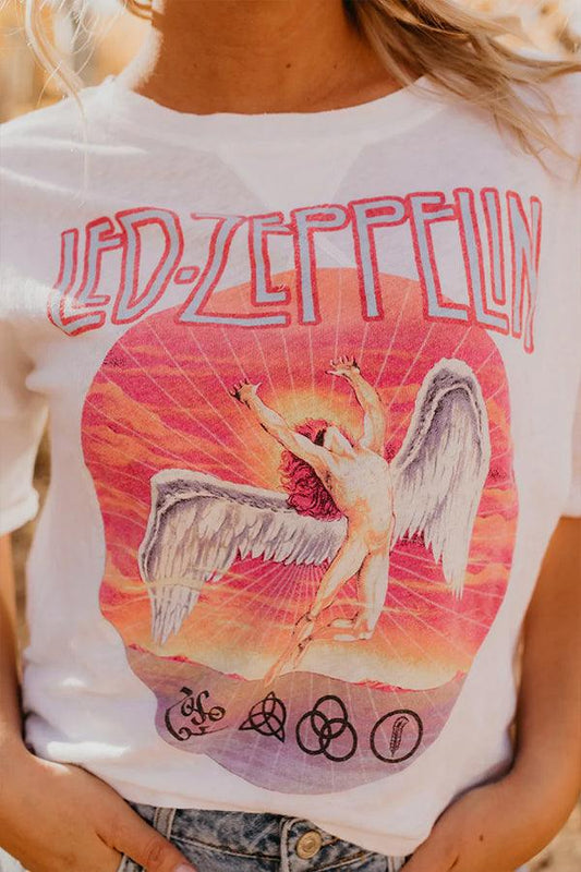 White Led Zeppelin Quarter Sleeve Tee - Life Clothing Co