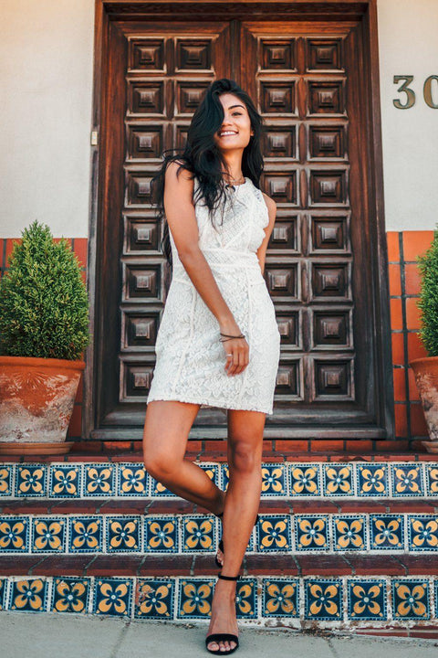 April Square-Neck Lace Dress - Life Clothing Co